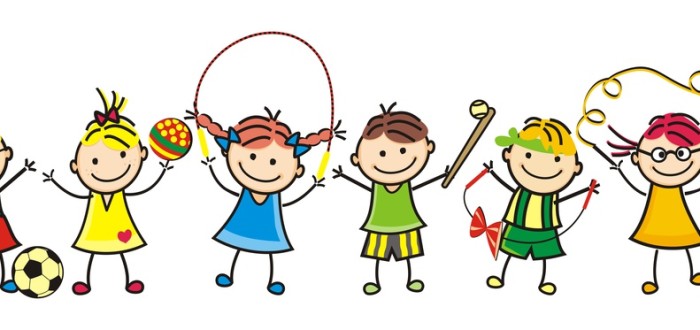 Happy kids, group of girls and boys, leisure game, vector funny illustration