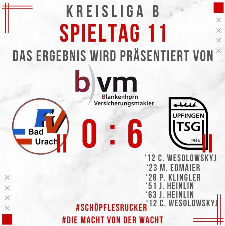 FV Bad Urach II – TSG Upfingen II 0:6 (0:3)