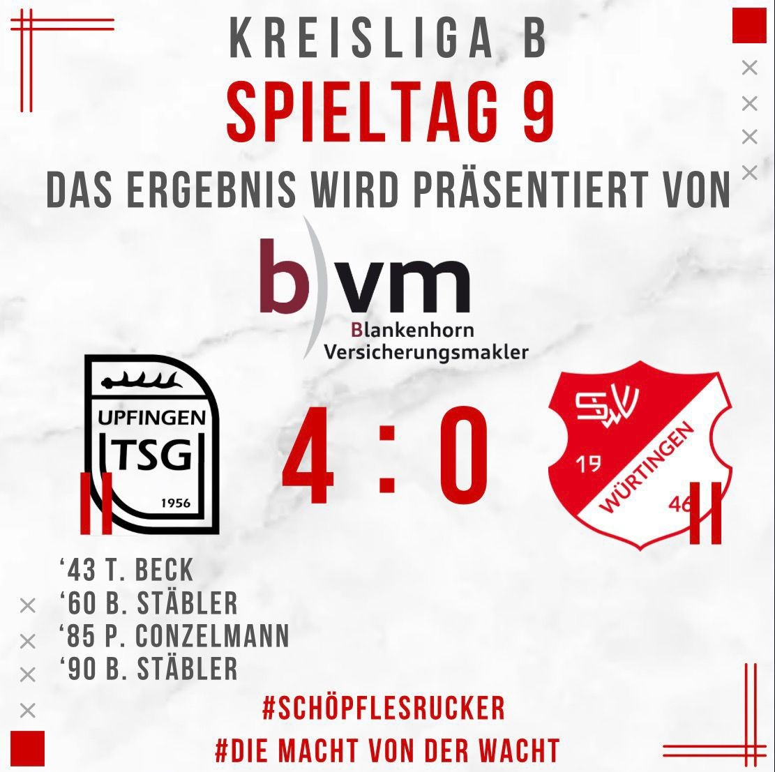 TSG Upfingen II – SV Würtingen II 4:0 (1:0)
