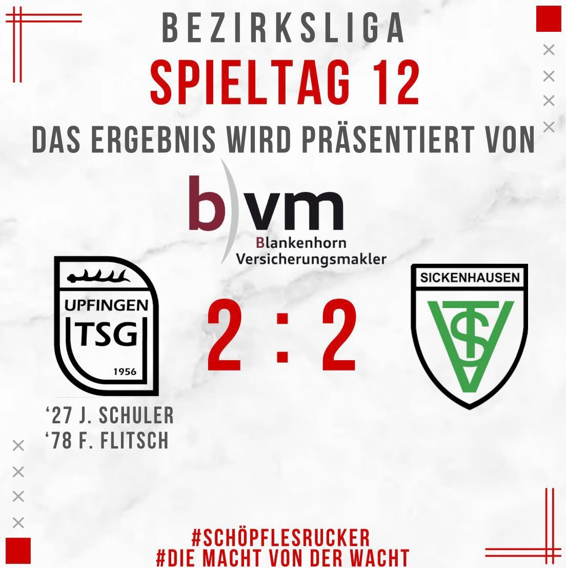 TSG Upfingen – TSV Sickenhausen 2:2 (1:0)